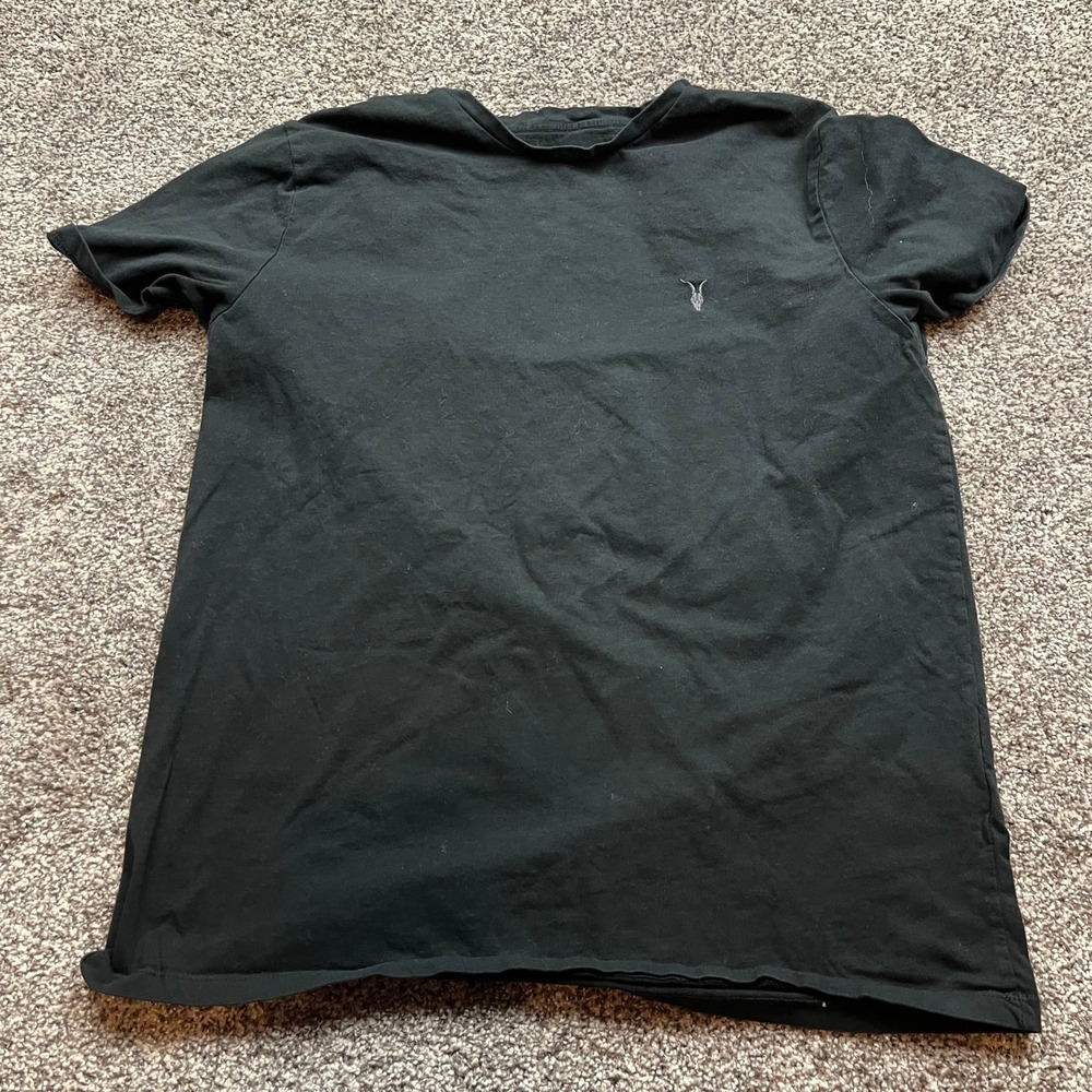 AllSaints Shirt Mens XL Black Slim Fit Organic Cotton Short Sleeve logo Designer